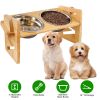 Bamboo Double Dog Raised Bowls Set with 4 Adjustable Heights