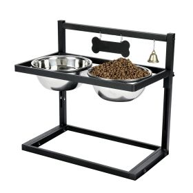 Dog Raised Bowls with 4.1 to 12.4in Adjustable Height and Bell Name Plate