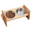 Bamboo Double Dog Raised Bowls Set with 4 Adjustable Heights