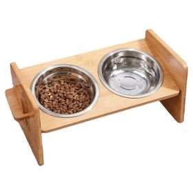 Bamboo Double Dog Raised Bowls Set with 4 Adjustable Heights