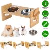 Bamboo Double Dog Raised Bowls Set with 4 Adjustable Heights