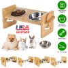 Bamboo Double Dog Raised Bowls Set with 4 Adjustable Heights