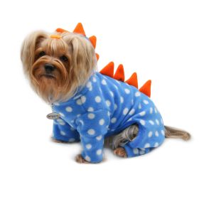 Polka Dots Dino Fleece Hooded Bodysuit/Pajamas (Color: Blue, size: L)