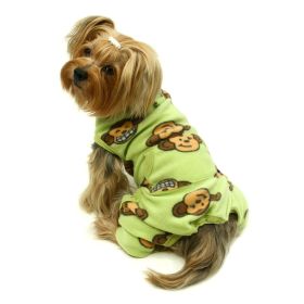 Silly Monkey Front Sleeveless Fleece Pajamas (Color: Lime, size: L)