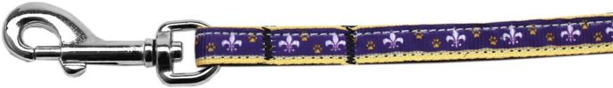 Purple and Yellow Fleur de Lis Nylon Ribbon Pet Leash