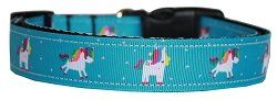 Blue Unicorn Nylon Dog Collar (Color/Size: LG)