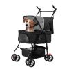 Foldable 4 Wheels Pet Stroller with Removable Liner Storage Basket