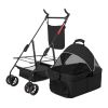 Foldable 4 Wheels Pet Stroller with Removable Liner Storage Basket
