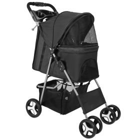 4 Wheels Pet Stroller Foldable Carrier for Dogs (Option: Black)