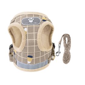 Pet Mesh Harness Dog Leash (Option: KhakiCheckered_XL)