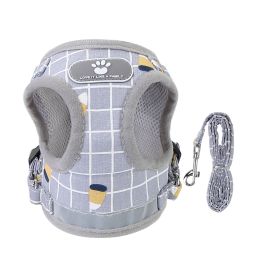 Pet Mesh Harness Dog Leash (Option: GreyCheckered_L)