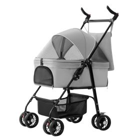 4 Wheels Pet Stroller Foldable Carrier for Dogs (Option: Grey)
