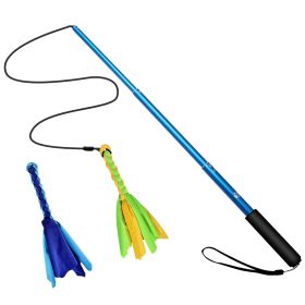 Extendable Dog Flirt Pole with Lure 10.23-26.77in with 2 Replaceable Interactive Tail Toys (Option: Blue)