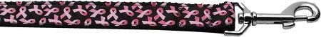 Pink Ribbons on Black Nylon Dog Leash