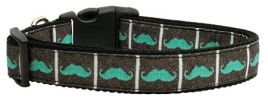 Aqua Moustaches Nylon Dog Collar