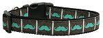 Aqua Moustaches Ribbon Dog Collars (Color/Size: Large)