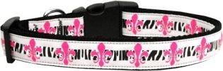 Pink Fleur de Lis Nylon Dog Collar