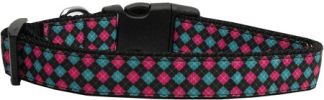 Pink and Blue Plaid Nylon Dog Collar