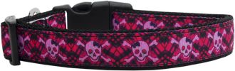 Hot Pink Plaid Skulls Nylon Dog Collar