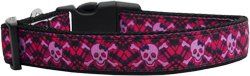 Hot Pink Plaid Skulls Nylon Dog Collar