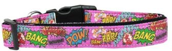 Superhero Sound Effects Pink Nylon Dog Collar