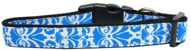 Damask Blue Nylon Dog Collar