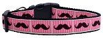 Pink Striped Moustache Nylon Dog Collar (Color/Size: Medium Narrow)
