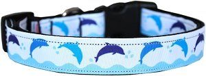 Blue Dolphins Nylon Dog Collar (Color/Size: LG)