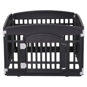 Foldable Gate for Dogs Heavy Plastic with Door Portable Folding Cage 4 Panels M (black: blcak)