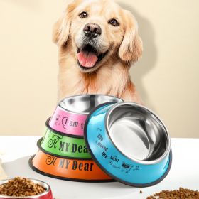 Stainless steel dog bowl; color anti-skid dog bowl (colour: 22cm)