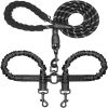 Dual Dog Leash With Reflective Stitching; 2 Leashes With Heavy Duty Metal Clip