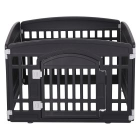 Foldable Gate for Dogs Heavy Plastic with Door Portable Folding Cage 4 Panels M (black: blcak)