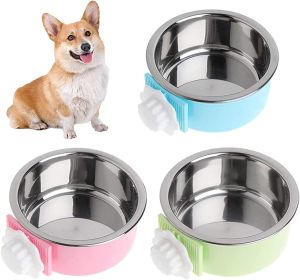 Crate Dog Bowl; Removable Stainless Steel Hanging Pet Cage Bowl (size: blue)
