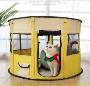Portable Pet Soft Playpen; Pop up Tent Indoor & Outdoor Use Durable Paw Kennel Cage (Color: Yellow)