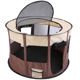 Foldable Playpen for Dog with Carry Bag (Option: Coffee_S)
