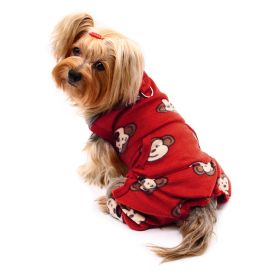 Silly Monkey Front Sleeveless Fleece Pajamas (Color: Burgundy, size: M)