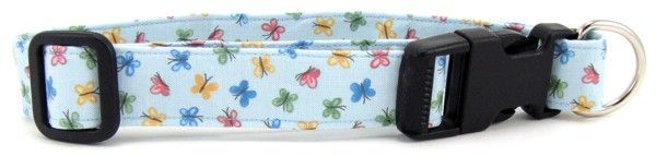 Pastel Blue Butterflies Dog Collar (Option: Medium)