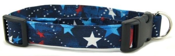 Red White & Blue Shooting Stars Dog Collar (Option: Large)
