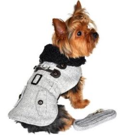 Herringbone Dog Coat Harness with Matching Leash (Color: Grey Herringbone, size: small)