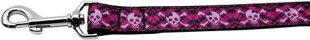 Hot Pink Plaid Skulls Nylon Dog Leash